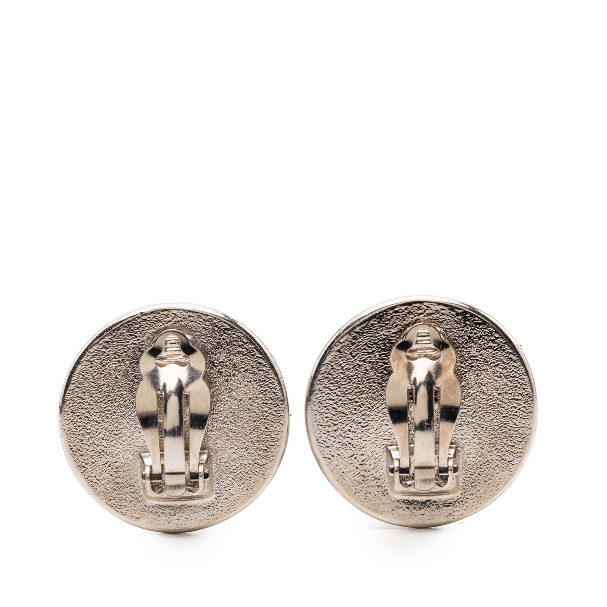 Silver Plated and Enamel CC Button Clip On Earrings - Image 2
