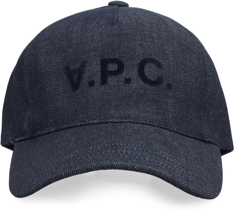A.p.c. Cocsx Embroidered Logo Denim Baseball Cap — Navy Polyurethane Caps