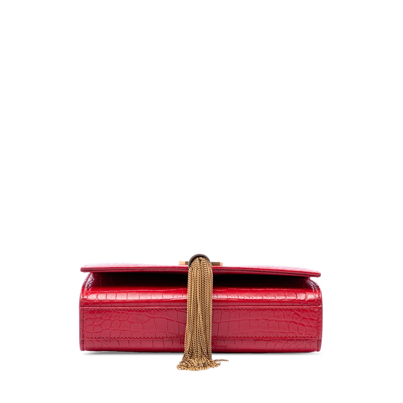Small Croc Embossed Leather Kate Tassel Crossbody - Image 3