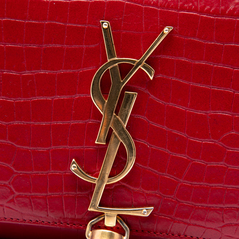 Small Croc Embossed Leather Kate Tassel Crossbody - Image 6