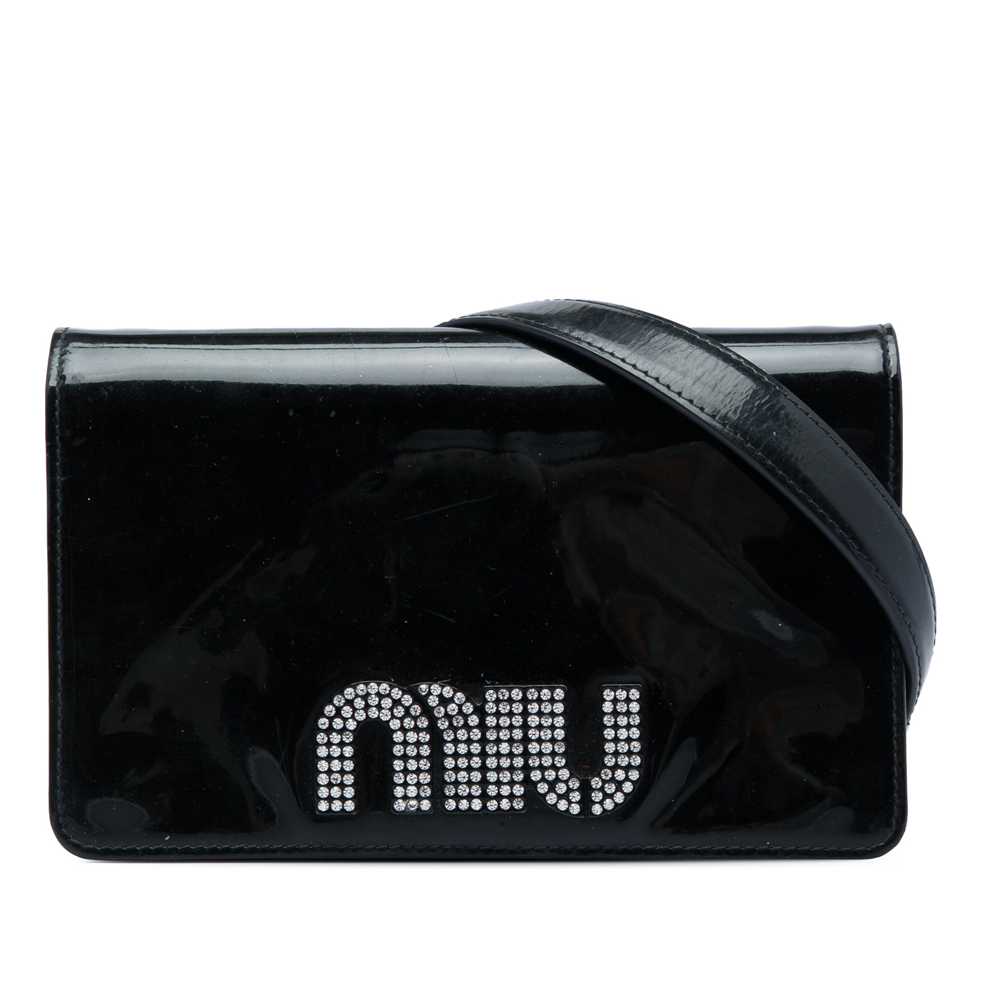 Patent Crystal Embellished Logo Wallet On Chain - Image 1
