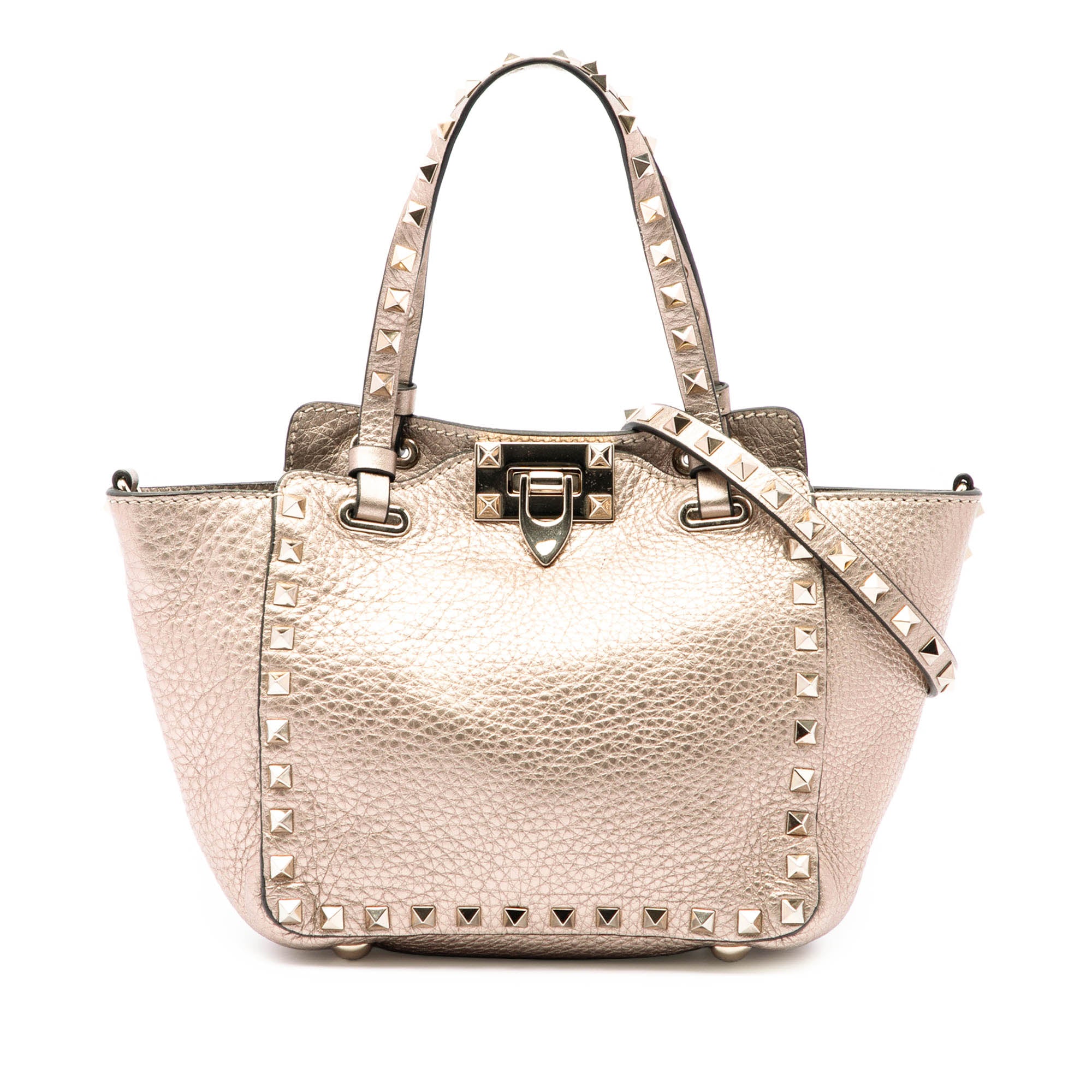 Mini Metallic Pebbled Calfskin Rockstud Trapeze Satchel - Image 1