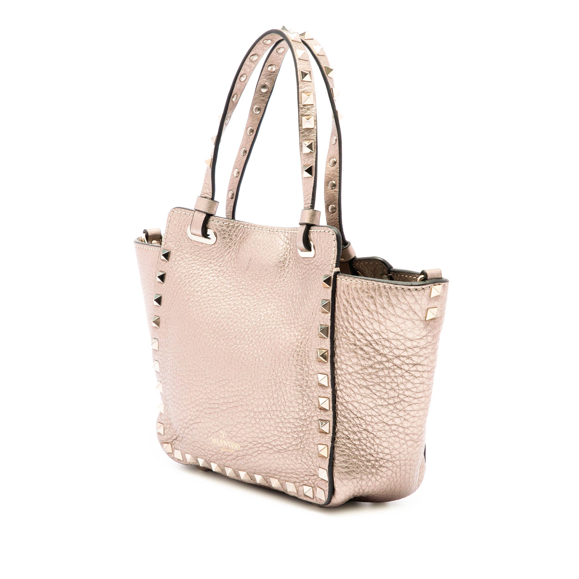 Mini Metallic Pebbled Calfskin Rockstud Trapeze Satchel - Image 2