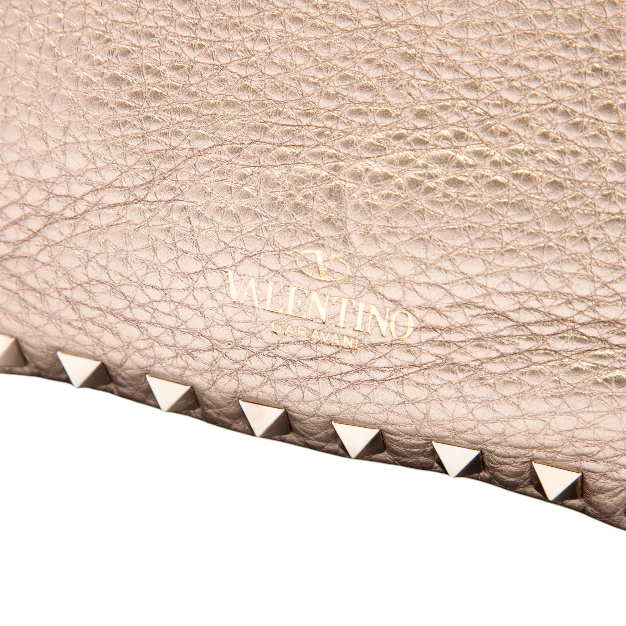 Mini Metallic Pebbled Calfskin Rockstud Trapeze Satchel - Image 5