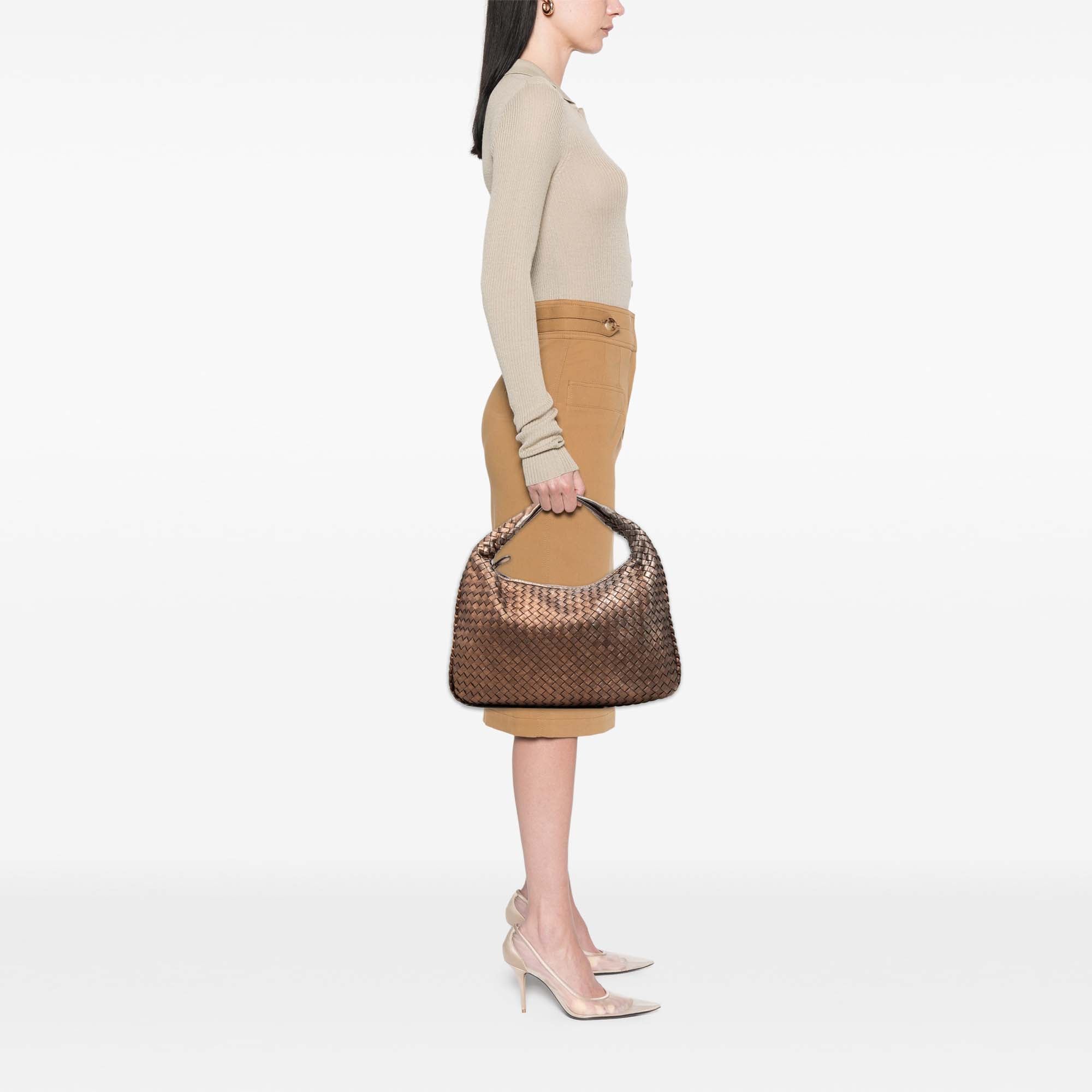 Small Metallic Nappa Intrecciato Veneta Hobo - Image 8