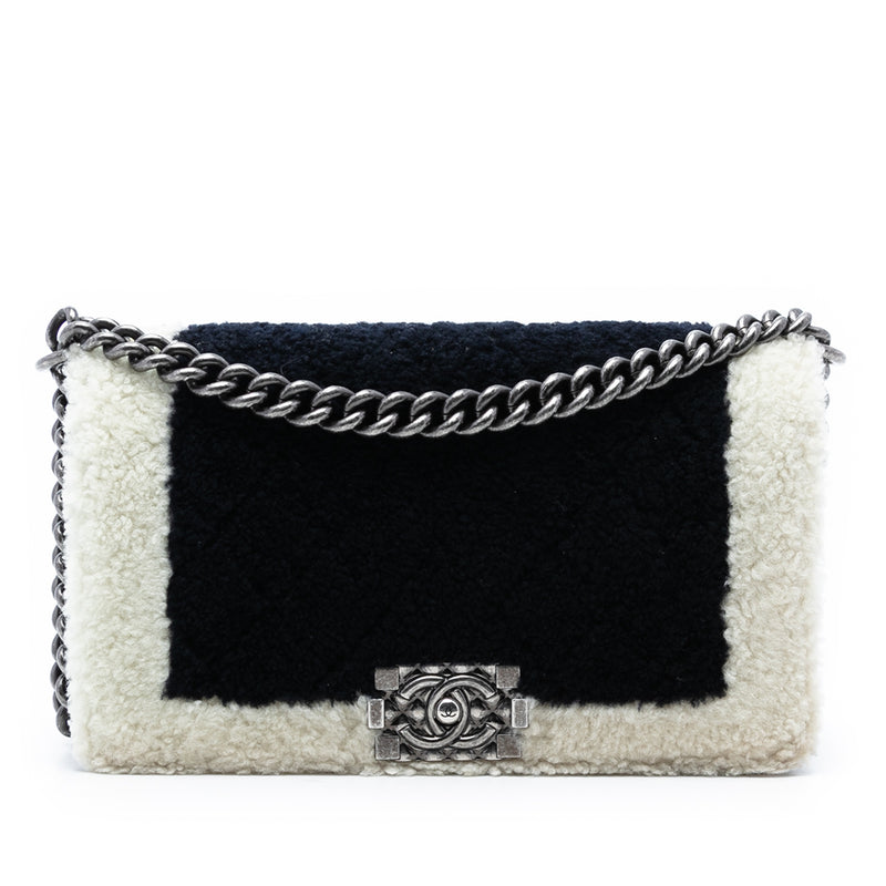 Medium Bicolor Shearling Boy Flap