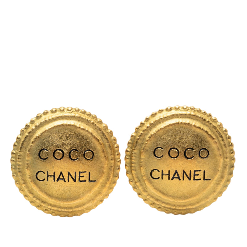 Gold Plated Logo Button Clip On Earrings