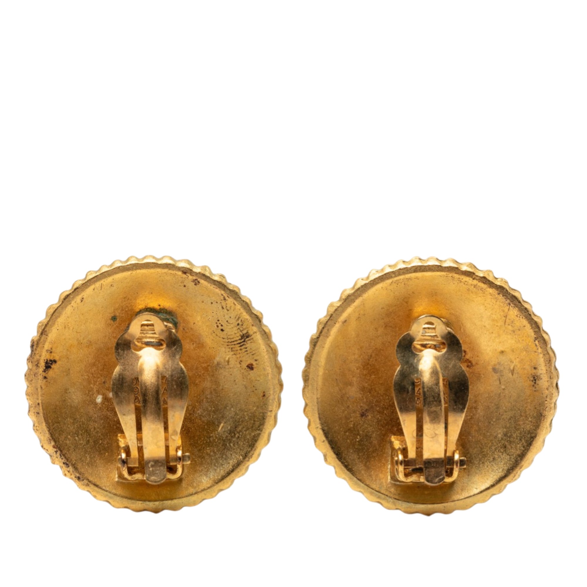 Gold Plated Logo Button Clip On Earrings - Image 2