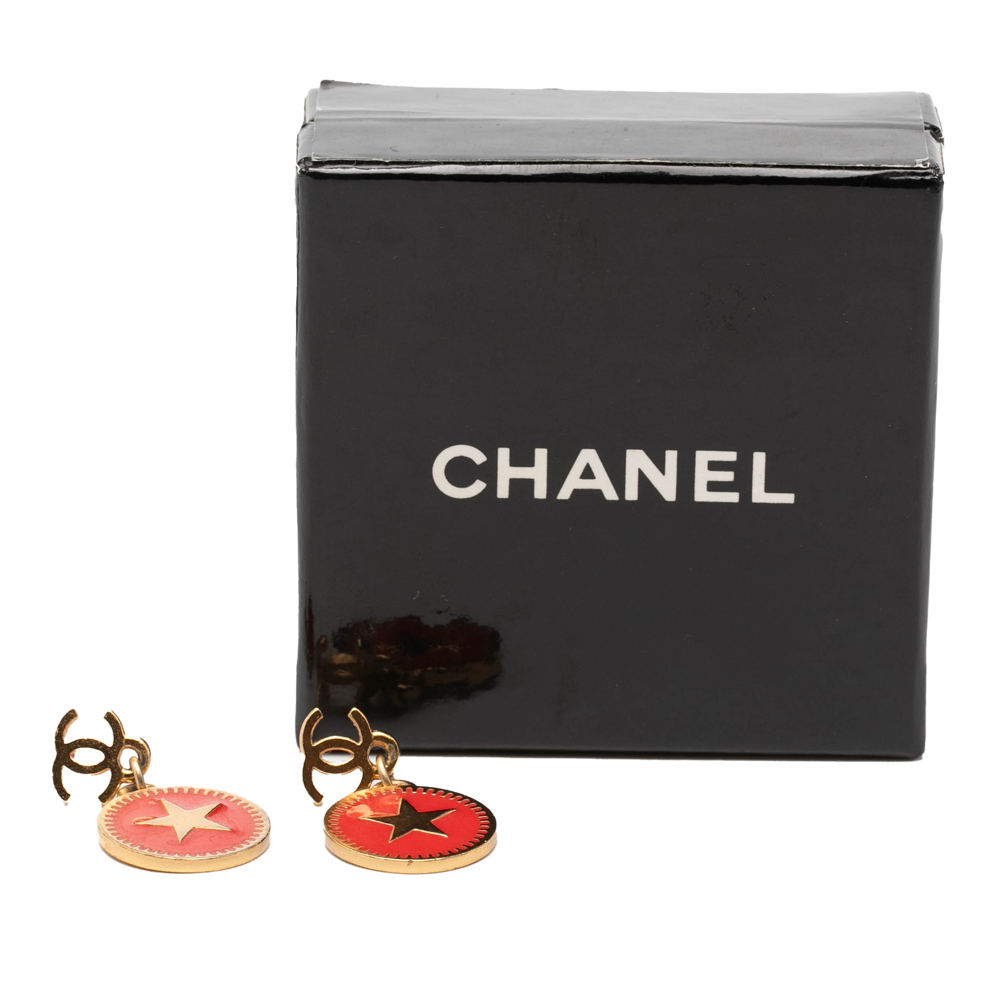 CC Gold Plated Enamel Star Dangling Push Back Earrings - Image 4
