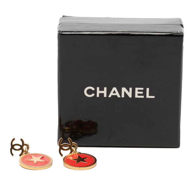 CC Gold Plated Enamel Star Dangling Push Back Earrings - Image 4