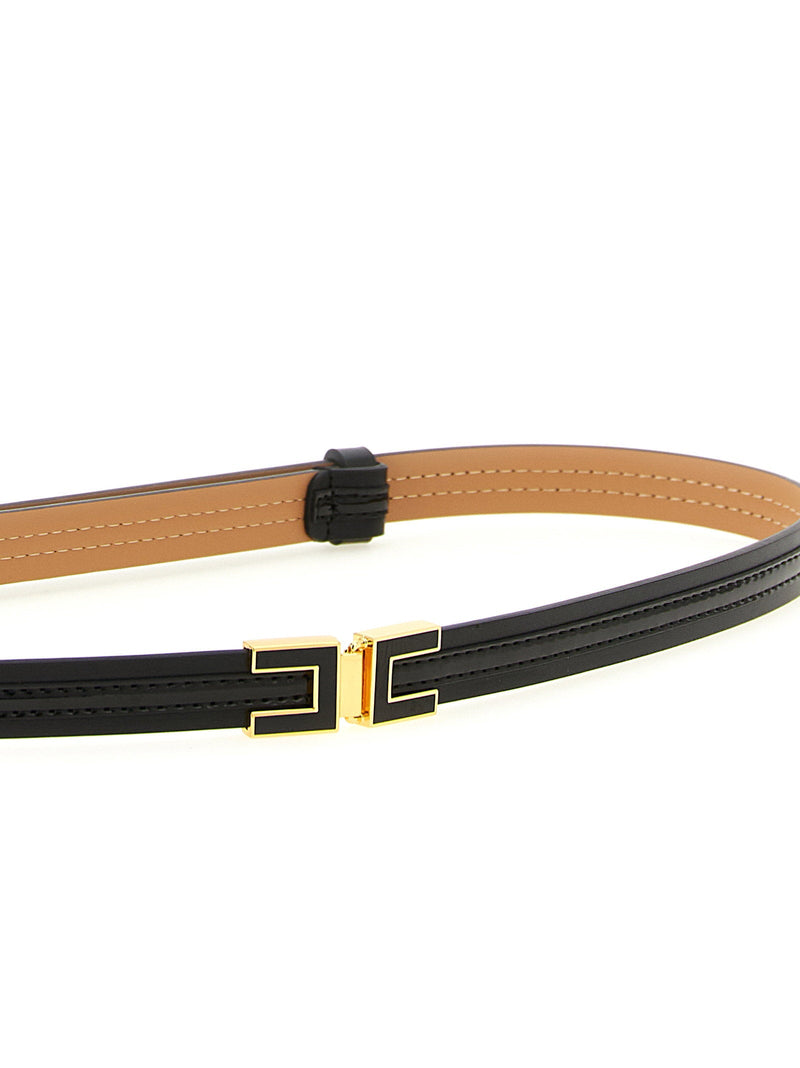 Elisabetta Franchi Logo-Buckle Belt — Black Leather