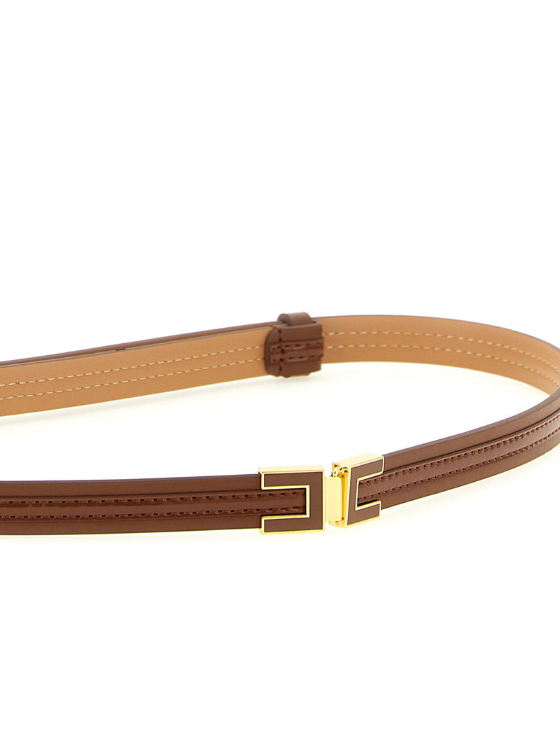 Elisabetta Franchi Logo-Buckle Belt — Cognac
