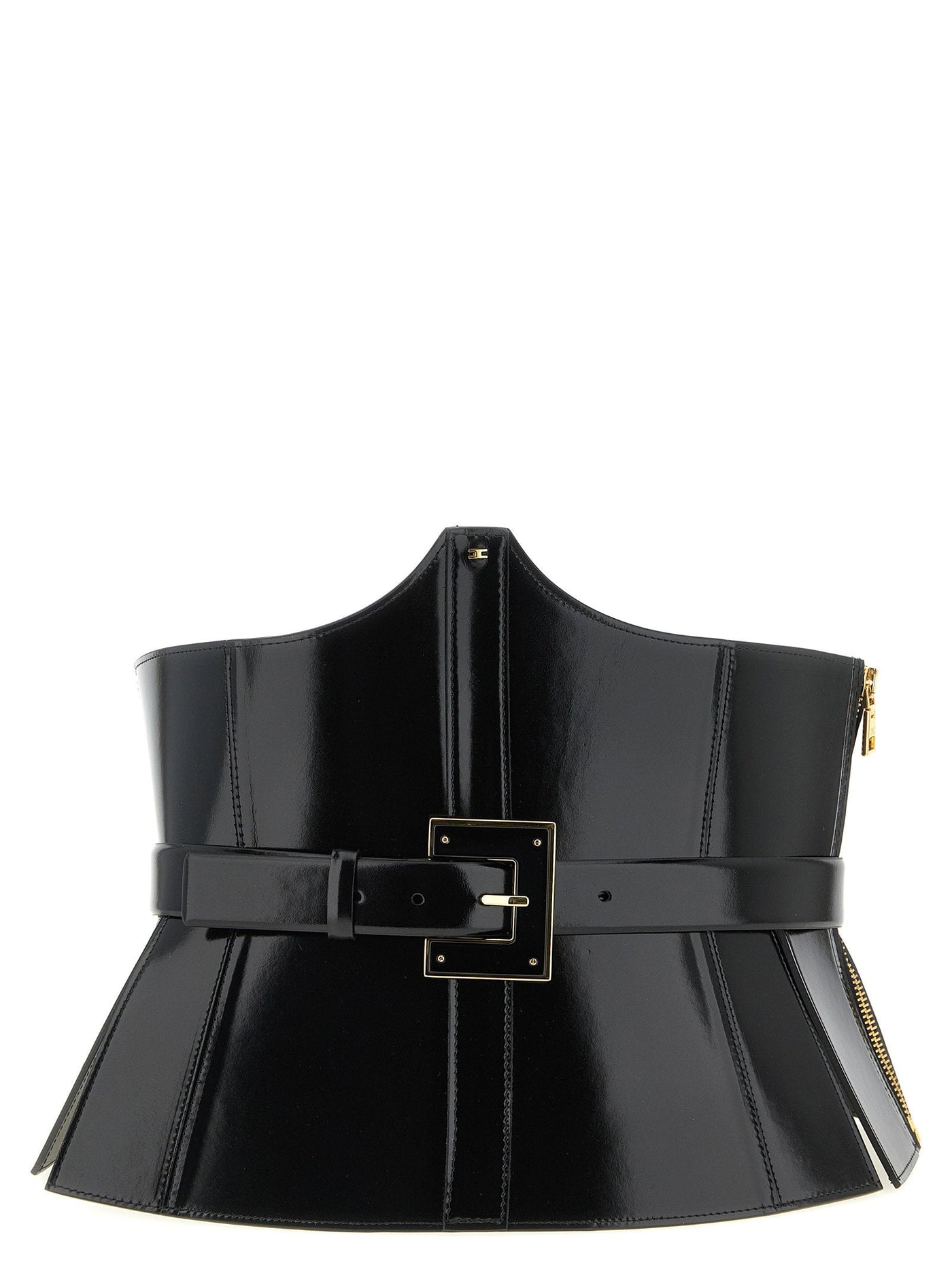Elisabetta Franchi Patent Leather Corset Belt — Black