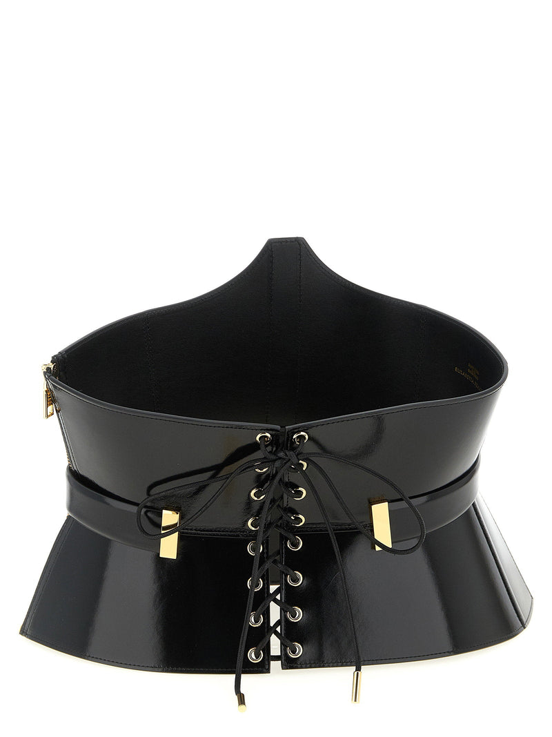 Elisabetta Franchi Patent Leather Corset Belt — Black