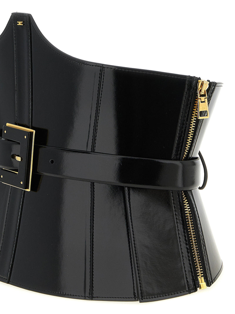 Elisabetta Franchi Patent Leather Corset Belt — Black