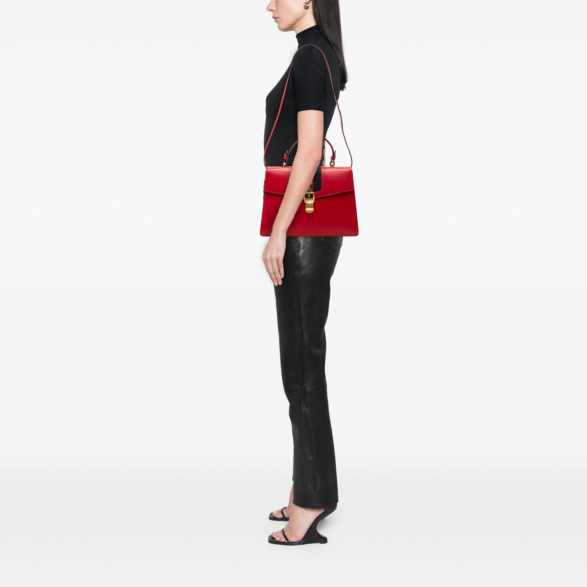 Medium Leather Web Sylvie Top Handle Bag - Image 7