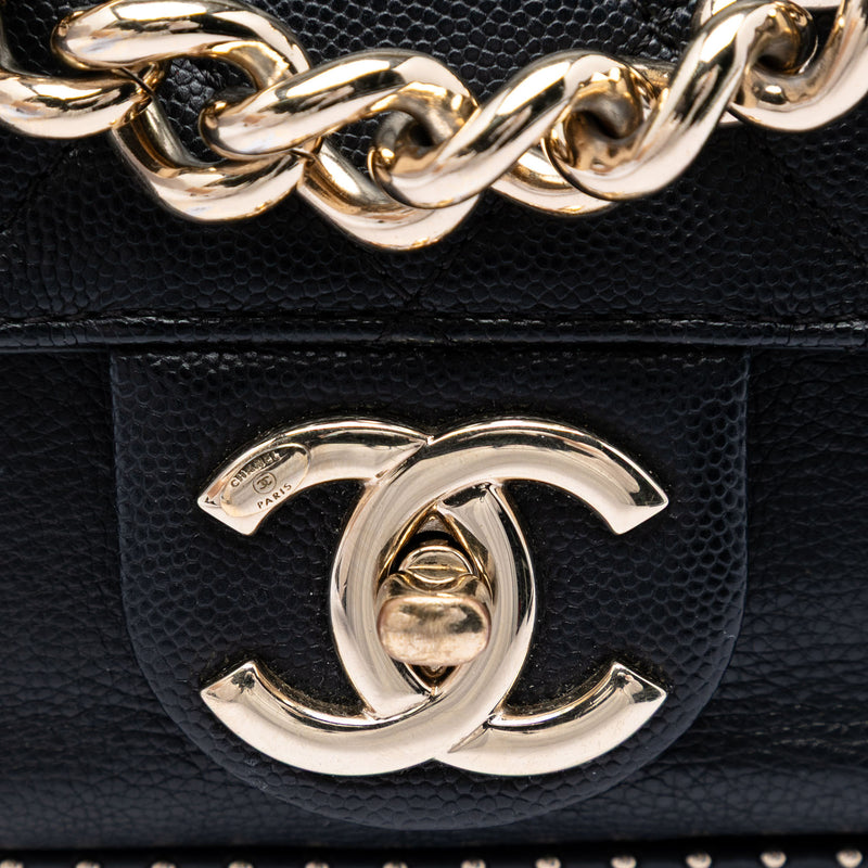 Small CC Quilted Caviar Studded Single Flap - Image 5