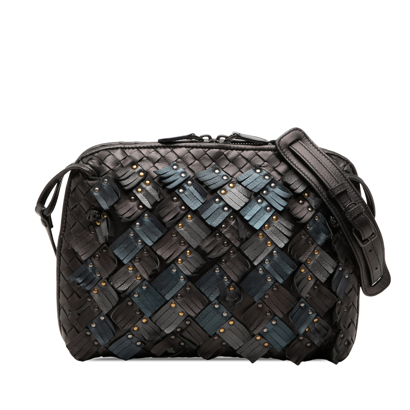 Metallic Multicolor Nappa Intrecciato Fringe Studded Nodini Crossbody - Image 1