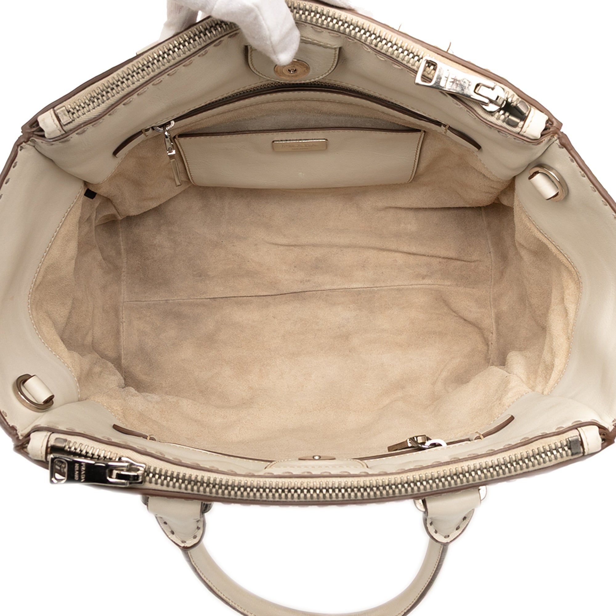 City Calf Stitched Twin Pocket Satchel - Image 4
