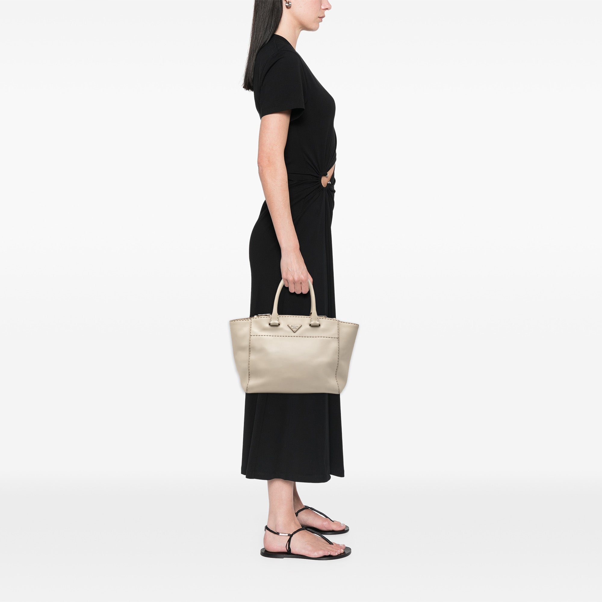 City Calf Stitched Twin Pocket Satchel - Image 6