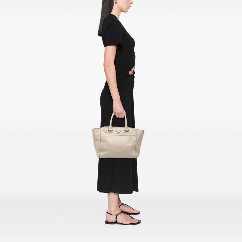 City Calf Stitched Twin Pocket Satchel - Image 6