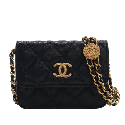 Quilted Caviar Twist Your Buttons Coin Purse With Chain - Image 1