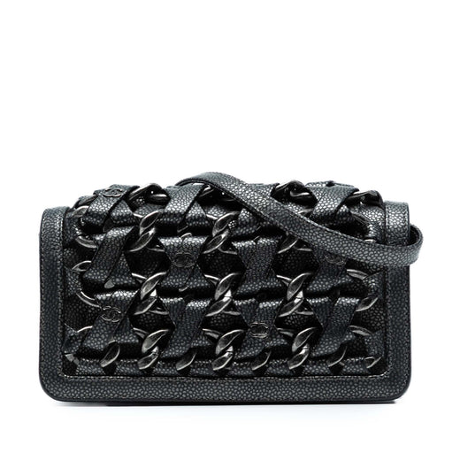 CC Metallic Caviar Interlaced Chain Clutch on Strap - Image 1