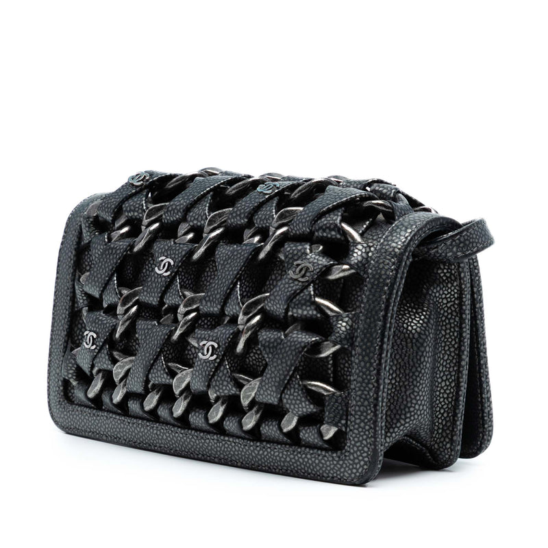 CC Metallic Caviar Interlaced Chain Clutch on Strap - Image 2