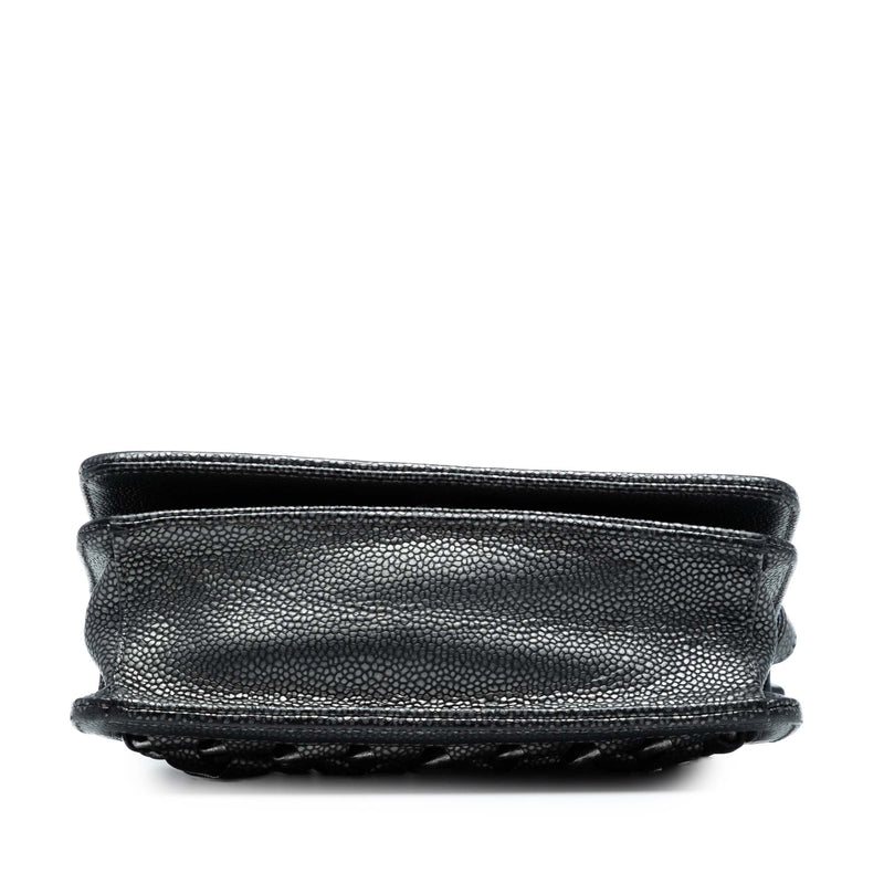 CC Metallic Caviar Interlaced Chain Clutch on Strap - Image 3