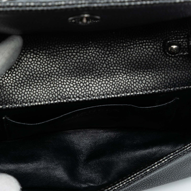 CC Metallic Caviar Interlaced Chain Clutch on Strap - Image 4