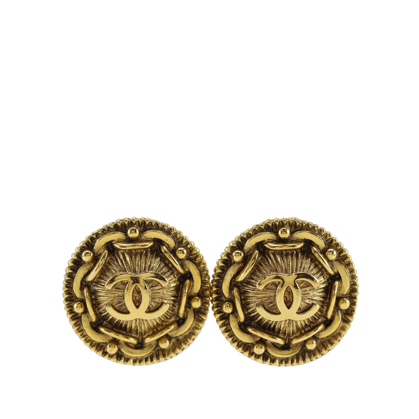 CC Gold Plated Medallion Clip On Earrings - Image 1