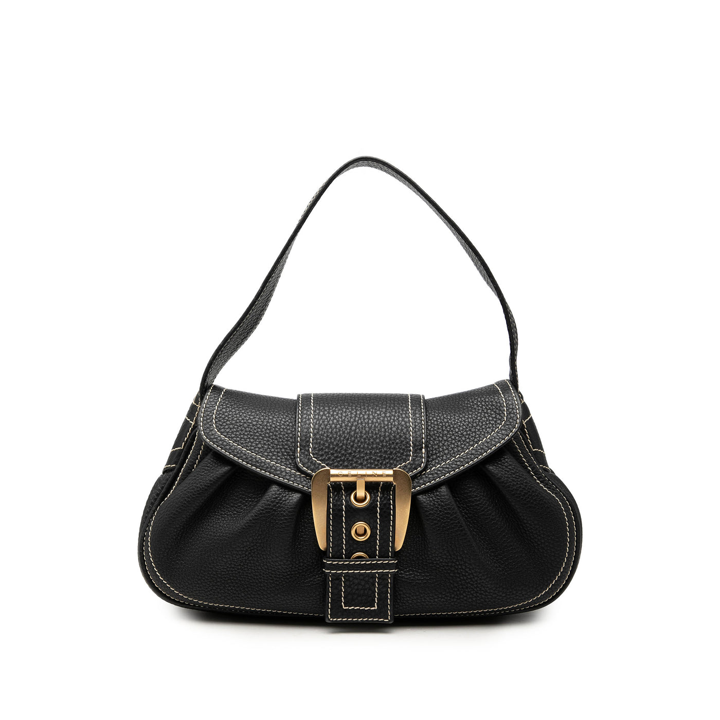 Grained Leather Buckle Shoulder Bag - Image 1