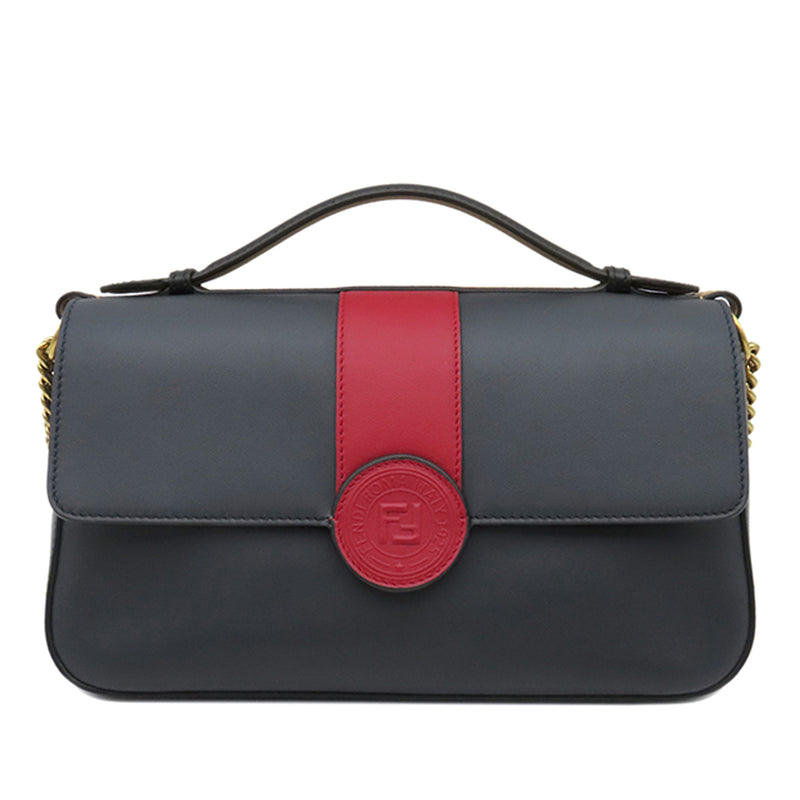 Bicolor Leather Double F Baguette Satchel