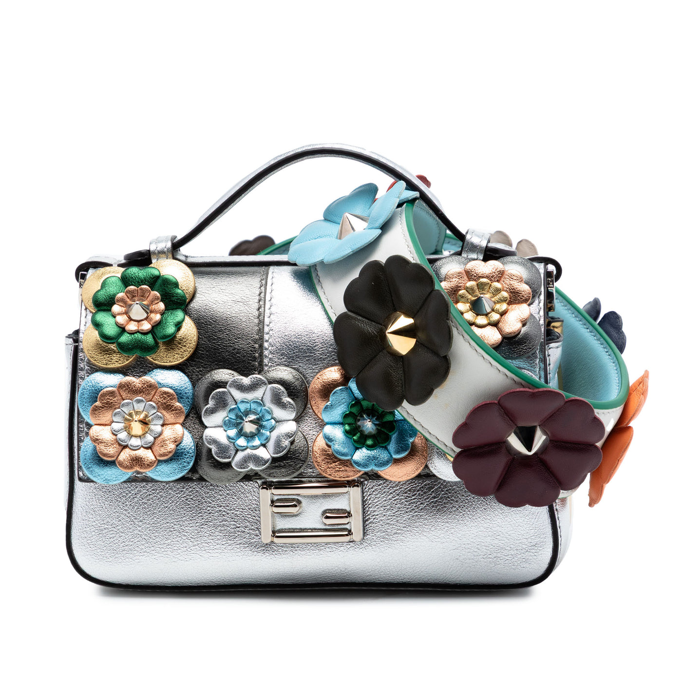 Micro Bicolor Metallic Leather Flowerland Double Baguette Satchel - Image 1