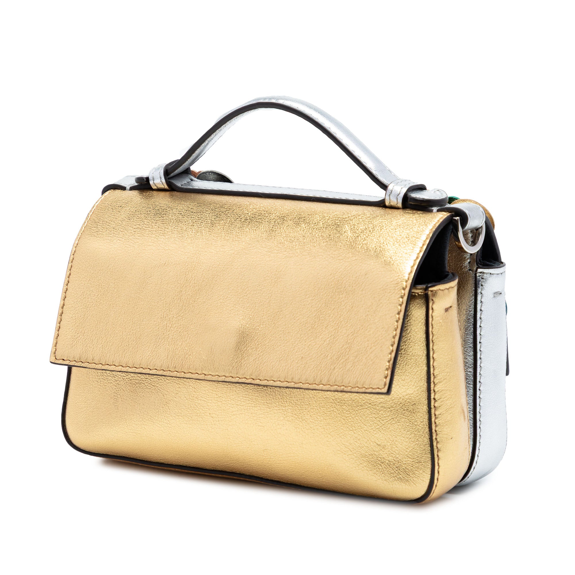 Micro Bicolor Metallic Leather Flowerland Double Baguette Satchel - Image 2