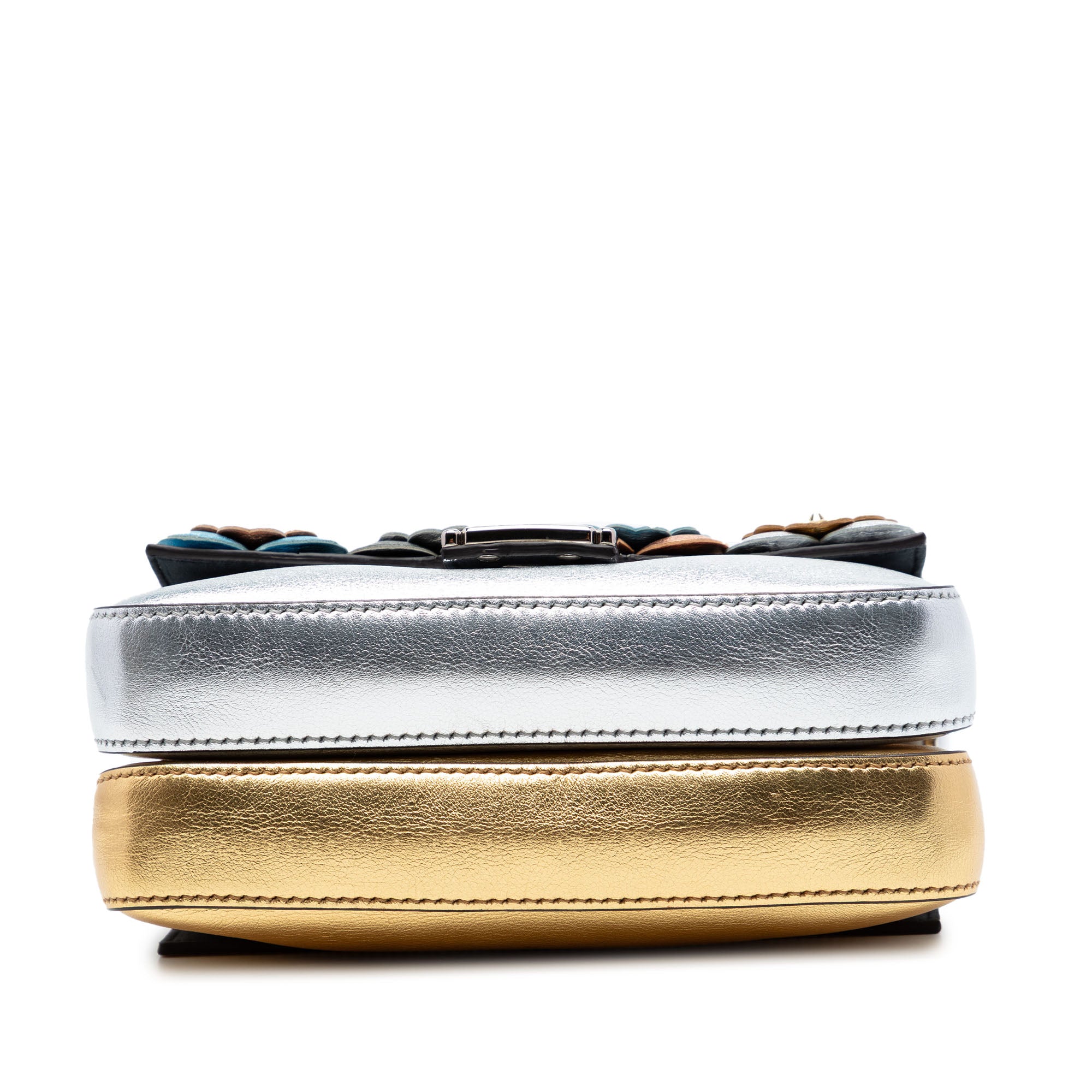 Micro Bicolor Metallic Leather Flowerland Double Baguette Satchel - Image 3