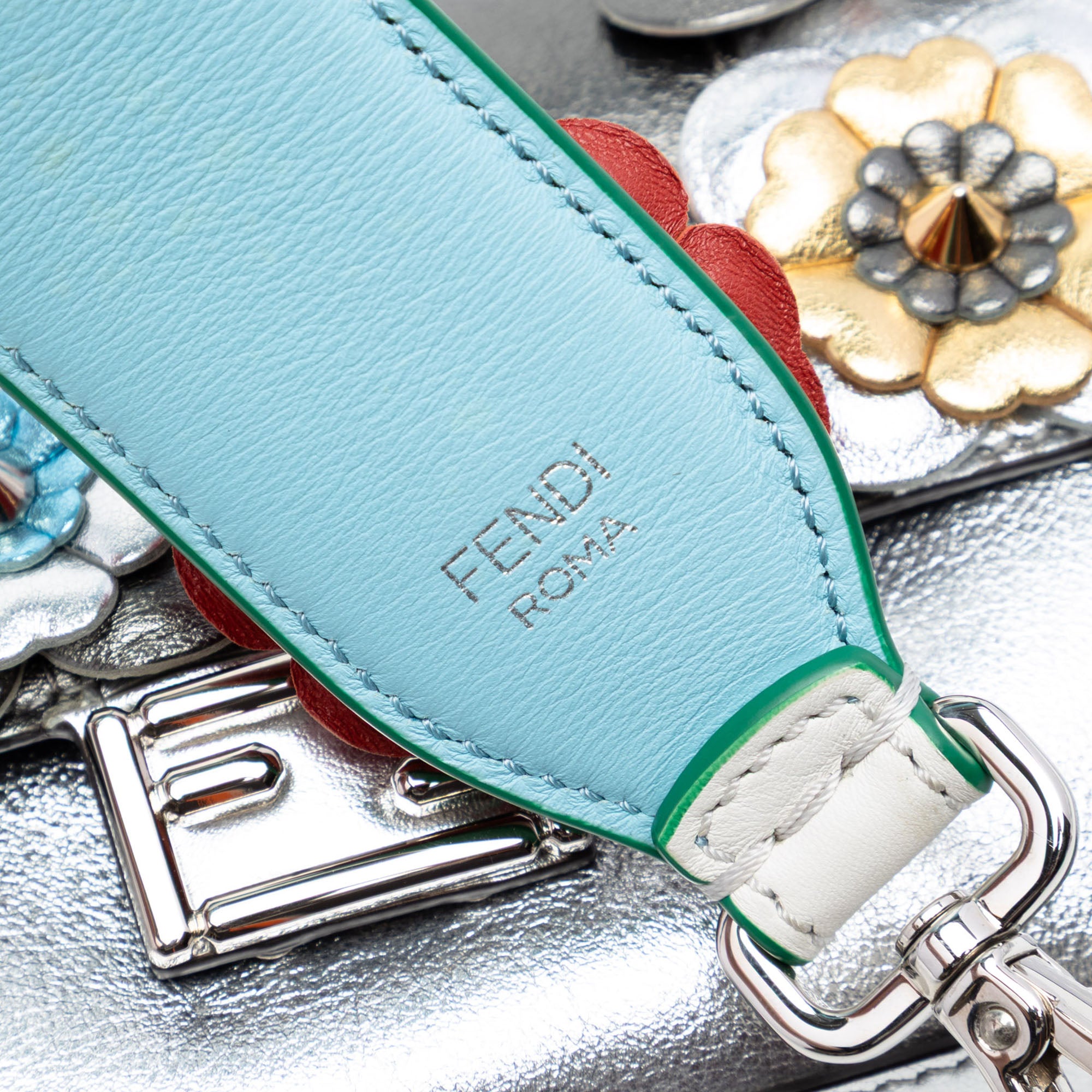 Micro Bicolor Metallic Leather Flowerland Double Baguette Satchel - Image 5