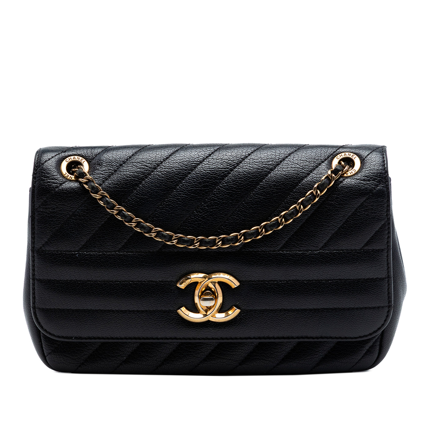 Small CC Diagonal Quilted Goatskin Flap - Image 1