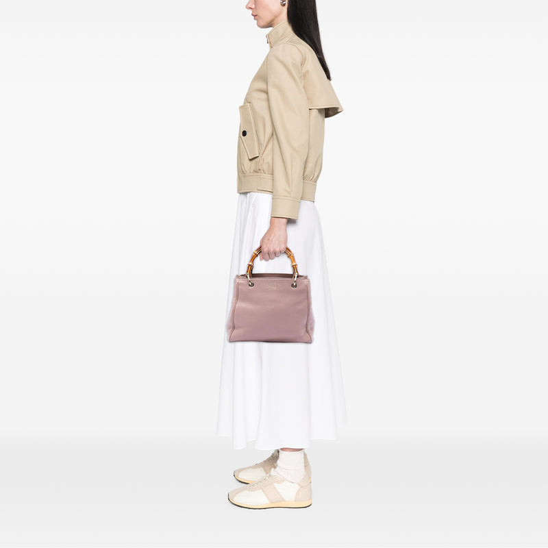 Small Calfskin Bamboo Shopper Satchel - Image 7