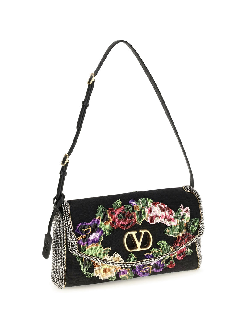 Valentino Garavani Devain Shoulder Bag — Black Silk Satin
