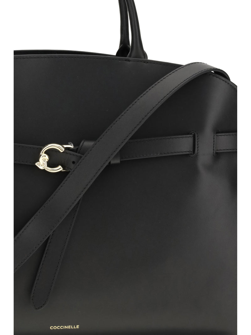 Coccinelle Sabine Top Handle Bag — Black Calf Leather