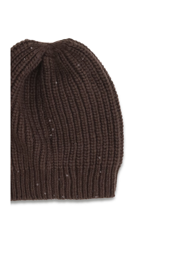 Brunello Cucinelli M32373999 Ribbed Cashmere Beanie — Brown Silk; Kashmir/capra Hircus Beanies