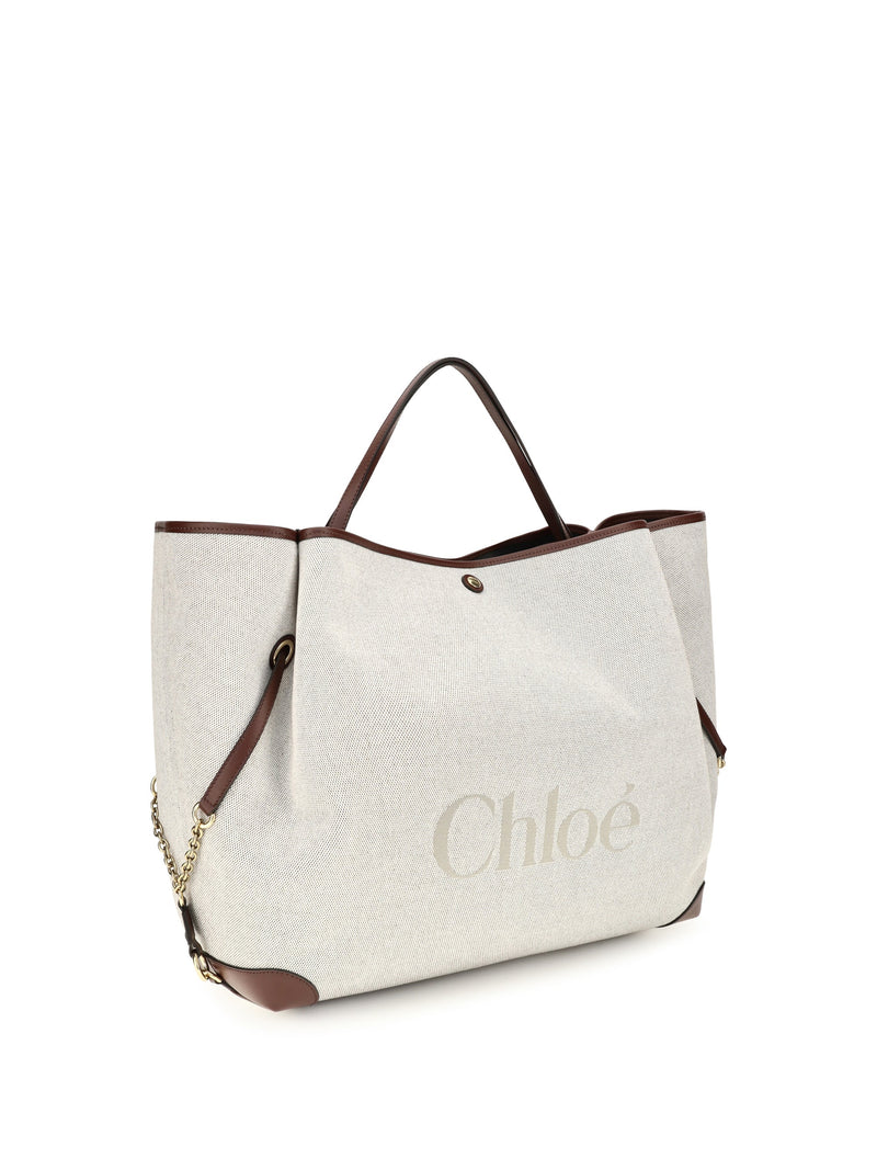 Chloé Large Carry Tote Bag — Beige Cotton