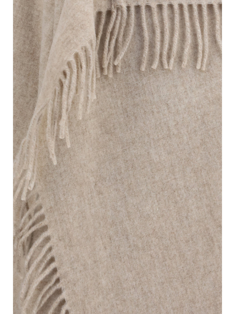 Fabiana Filippi Merino Wool With Fringe Shawl — Beige (ovis Aries) Shawls
