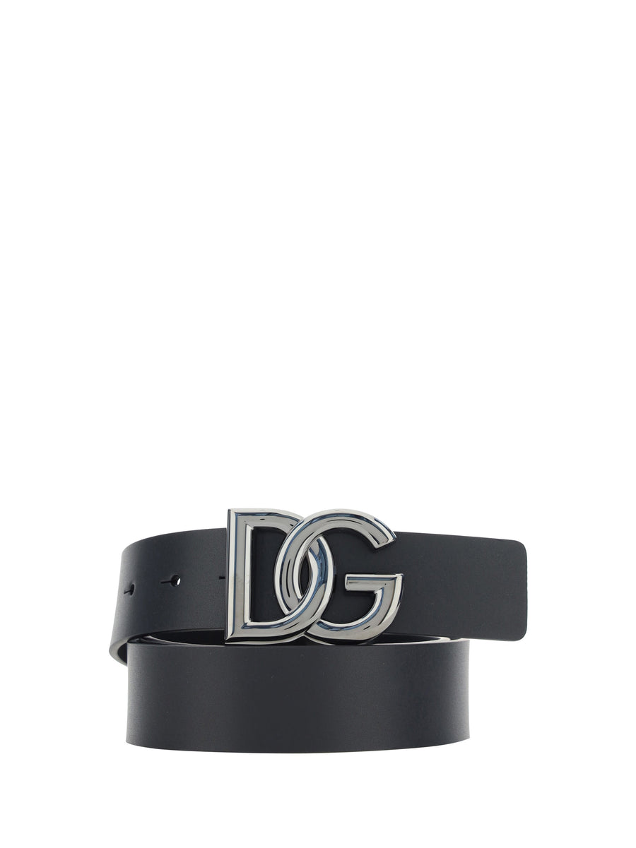 Dolce & Gabbana Logo-Embellished Calf Leather Belt — Black Bos Taurus