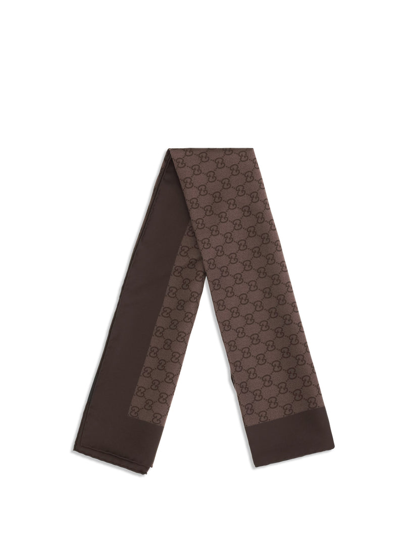 Gucci Gg Silk Twill Jacquard Scarf — Brown Scarfs
