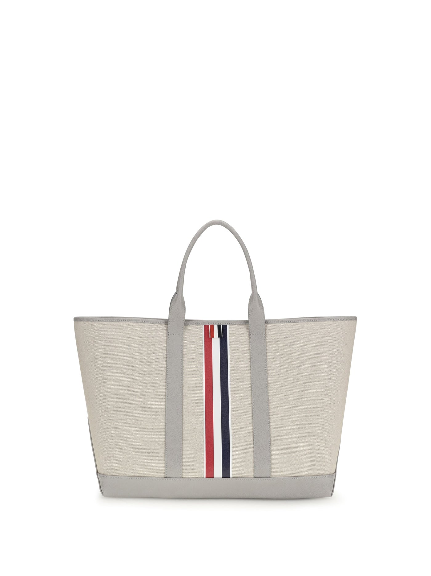 Thom Browne Canvas With Leather Trim Tote Bag — Beige