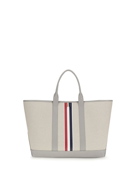 Thom Browne Canvas With Leather Trim Tote Bag — Beige