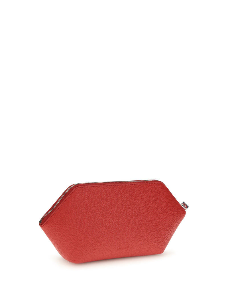 Ganni Recycled Leather Hexagonal Clutch — Red