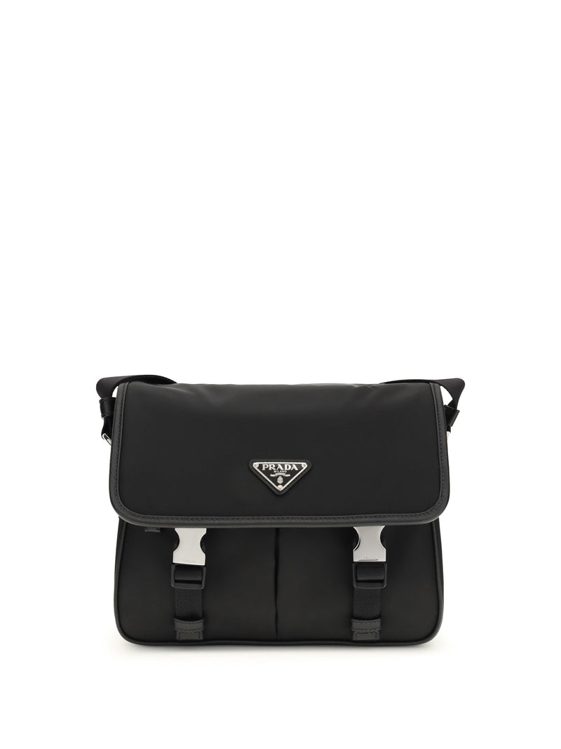 Prada Re-Nylon And Saffiano Leather Shoulder Bag — Black General Polyamide